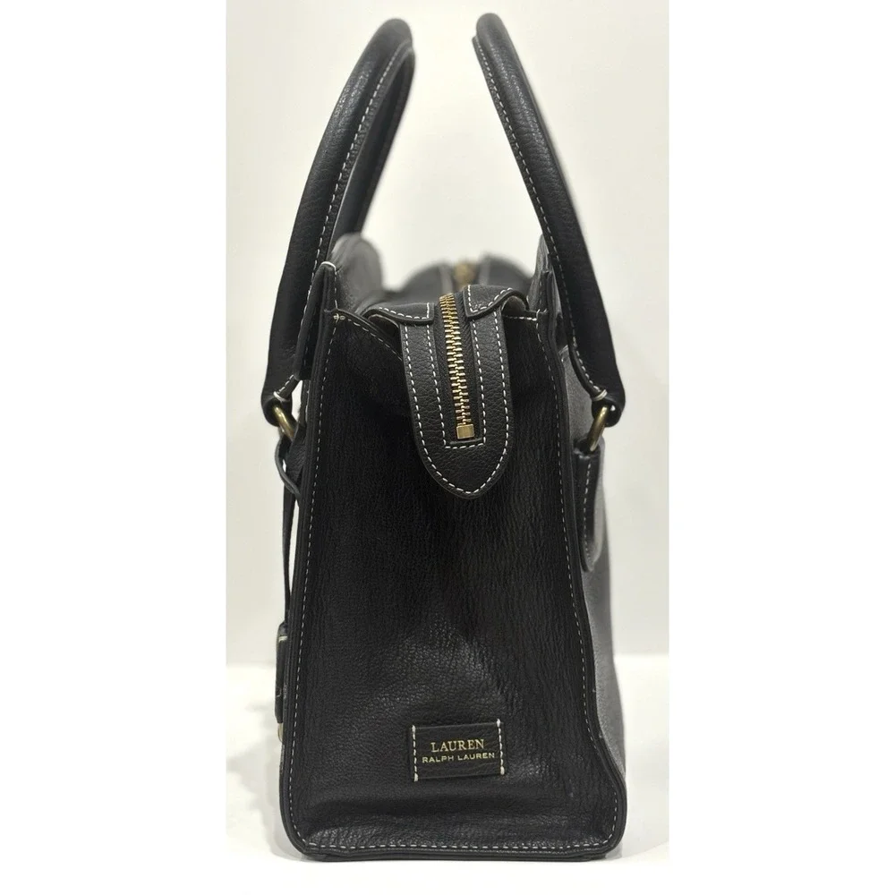 Lauren Ralph Lauren Black Pebbled Satchel Handbag Turn Lock Top Handle Bag